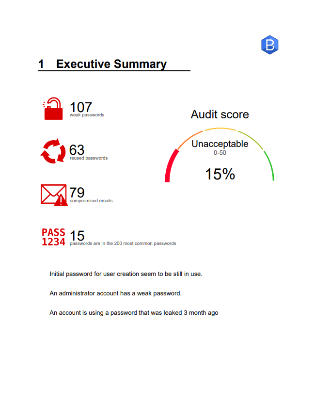 Executive summary of the passwords audit